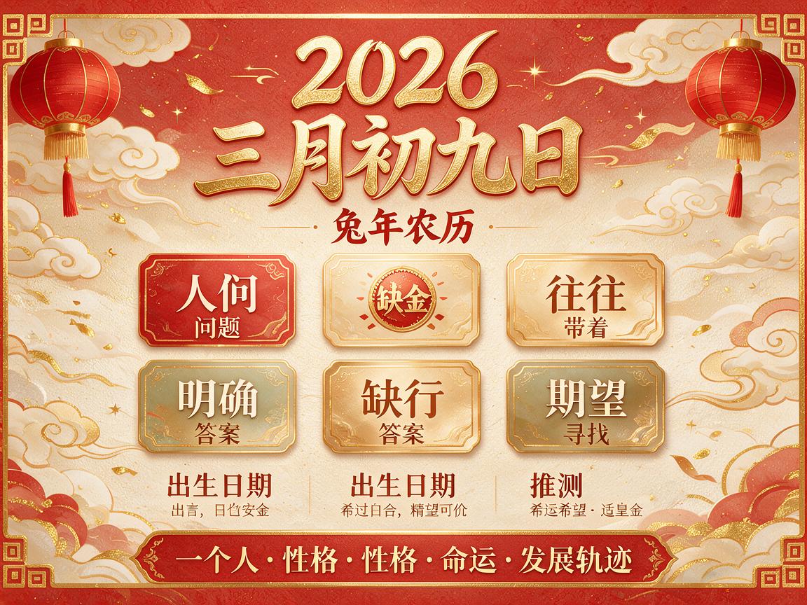 2026兔年农历三月初九日五行缺金吗