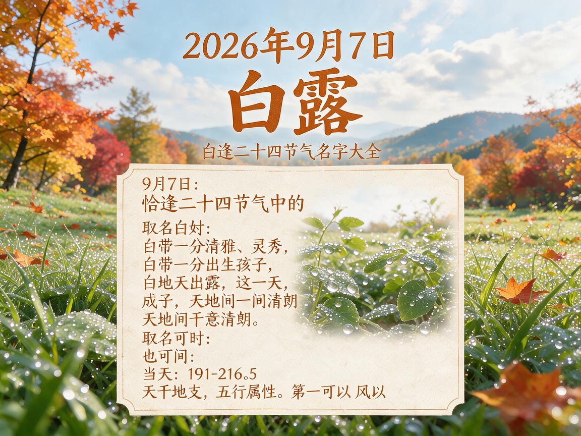 2026年9月7日白露出生的宝宝名字大全