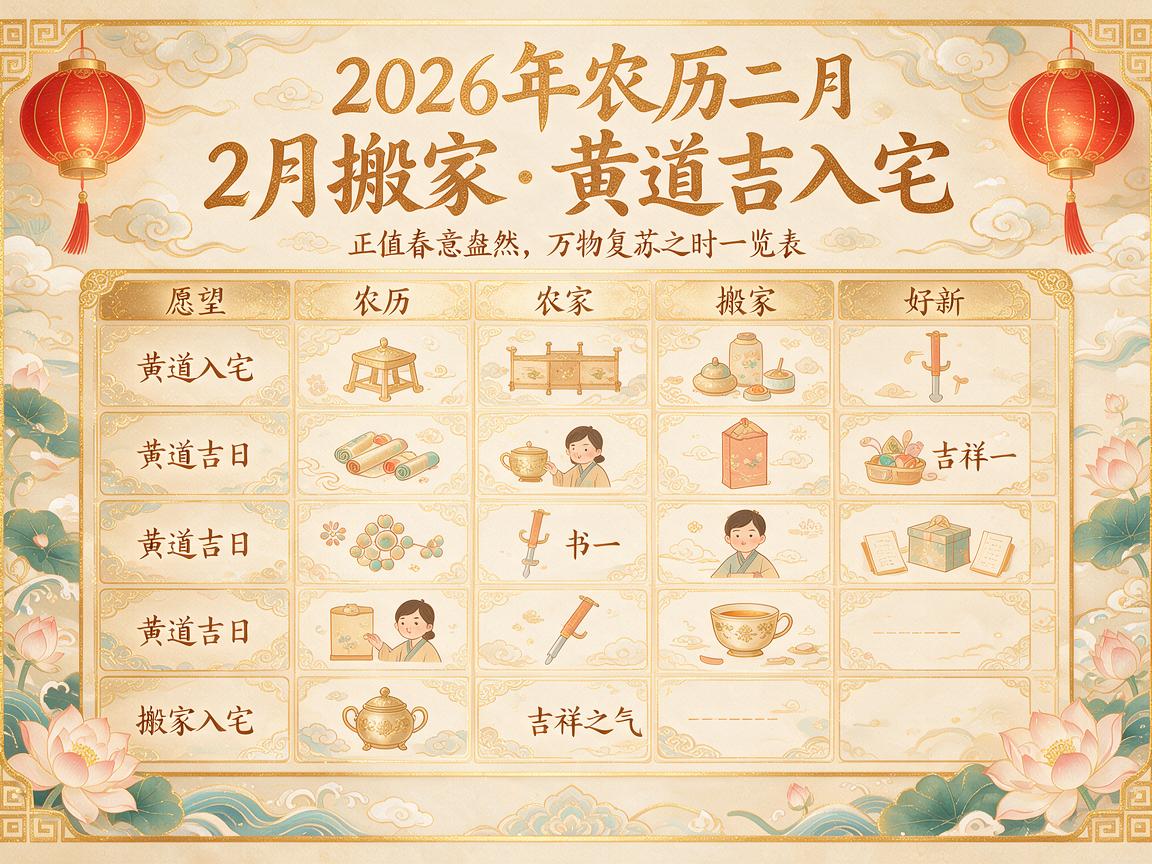 2026年农历2月搬家入宅黄道吉日一览表