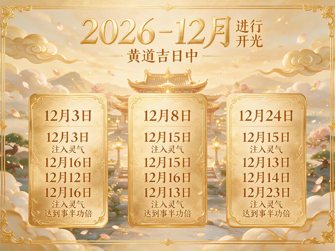 2026年12月适合开光的黄道吉日有哪些 2026年12月适合开光的黄道吉日有哪些
