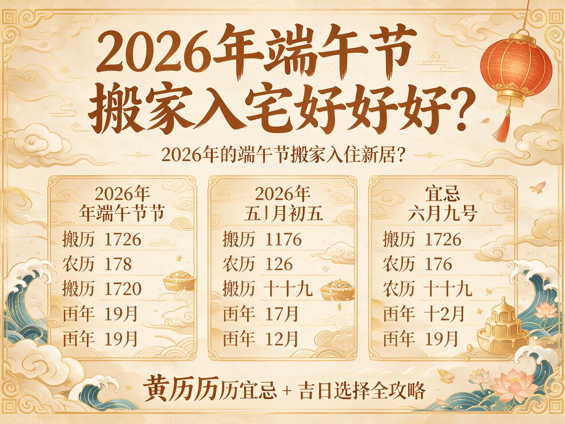 2026年端午节搬家入宅好不好？黄历宜忌+吉日选择全攻略