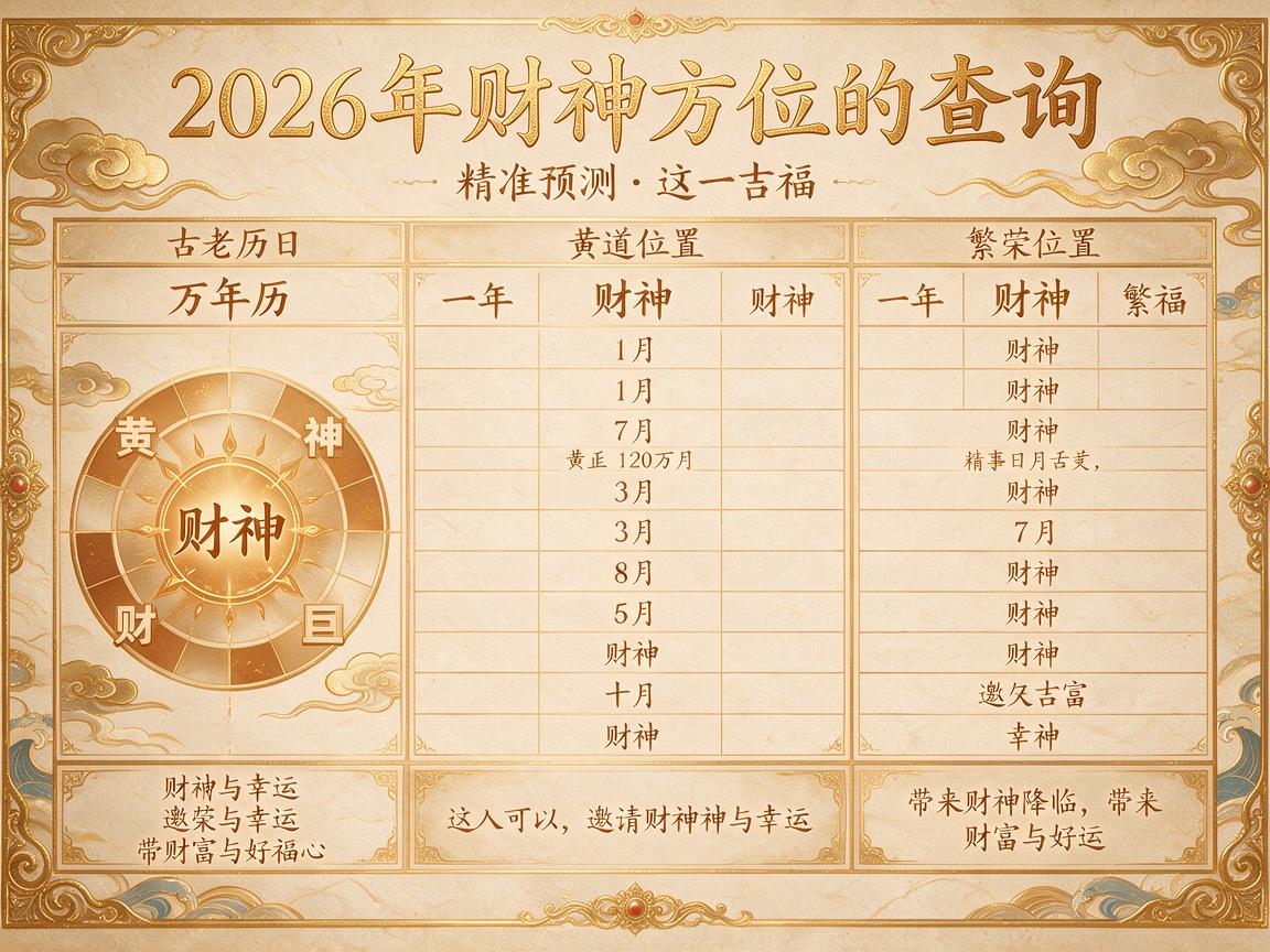黄历吉日查询2026年财神方位  2026年万年历黄道吉日
