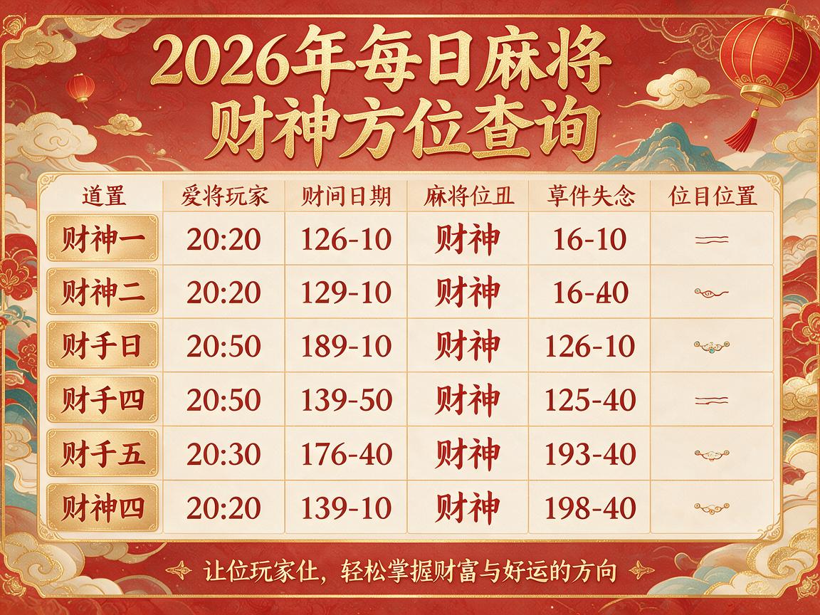 2026年每日麻将财神方位查询 2026年麻将财神位置查询方法