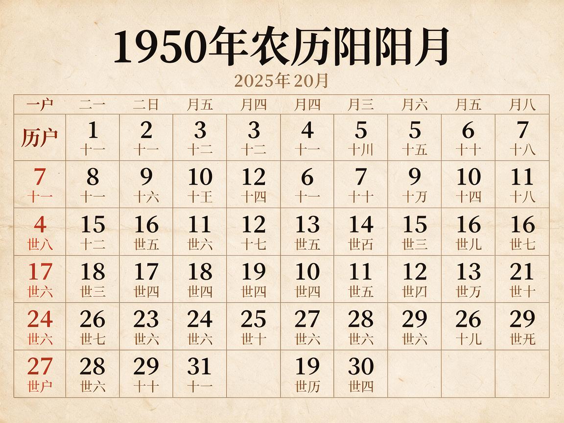 1950年农历阳历表对照表 1950年农历阳历对照表在哪里获取