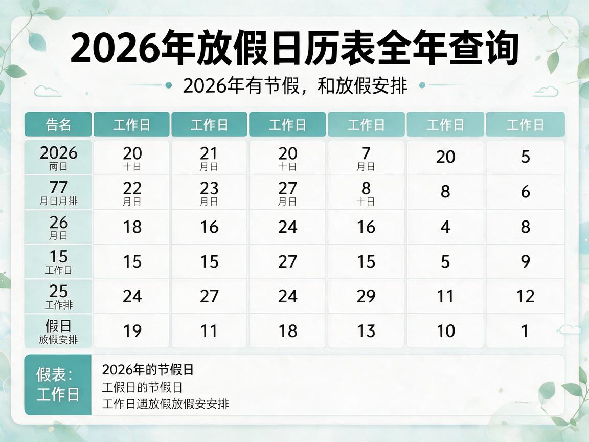 2026年放假日历表全年查询 2026年有哪些节假日和放假安排