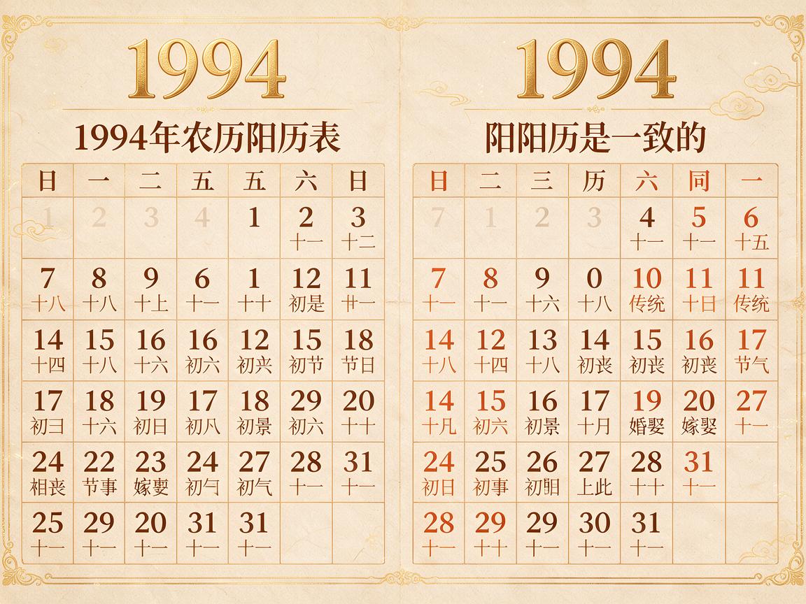 1994年农历阳历表对照 1994年农历和阳历是一致的吗 1994年农历阳历表对照 1994年农历和阳历是一致的吗