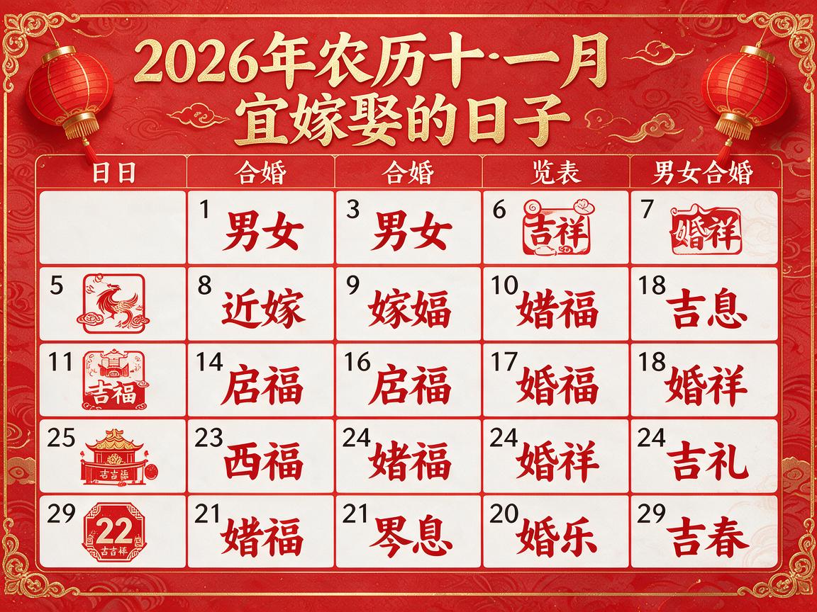2026年农历十一月宜嫁娶的日子一览表  男女合婚是什么意思